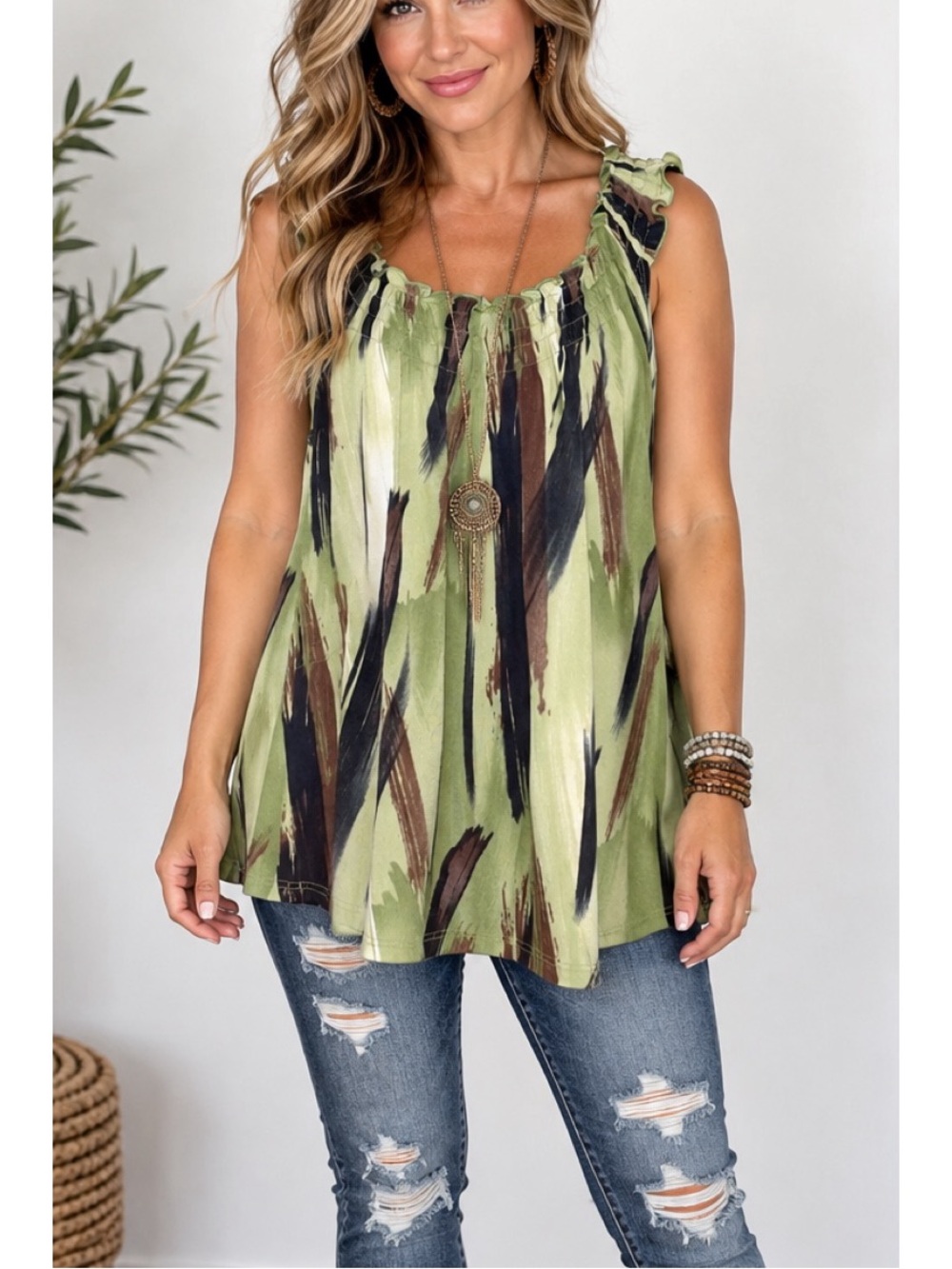 Carol Rose green Boho Abstract Print Sleeveless Top 🌿, size medium